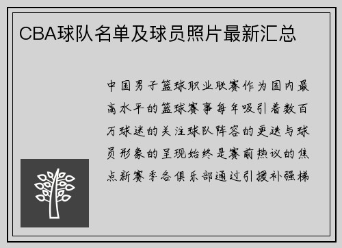 CBA球队名单及球员照片最新汇总