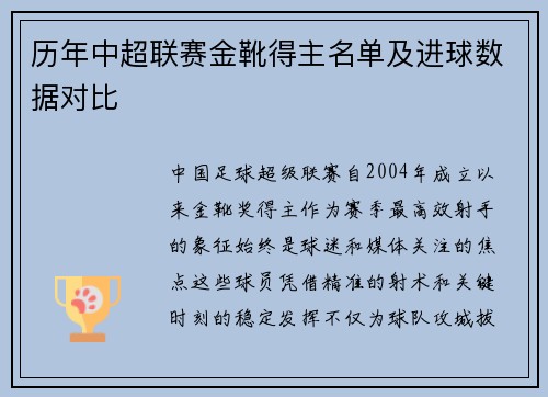 历年中超联赛金靴得主名单及进球数据对比